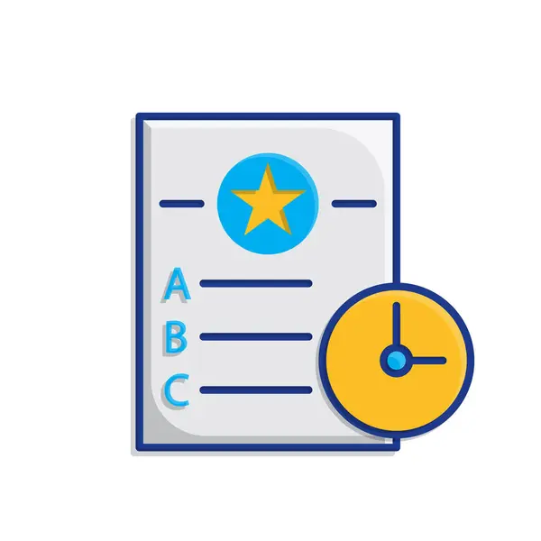 Eğitim ikonu. Sınav. Soru kağıdında A, B, C, D seçenekleri ve küçük bir saat simgesi var. Zeki, bilgili, zeki. izometrik tasarım biçimi