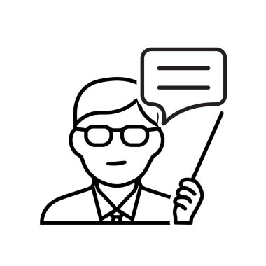 Eğitim ikonu. Özel hocalarla canlı sohbet. Öğretmen Avatar 'la diyalog balonu. Zeki, bilgili, zeki. Tasarım biçimi