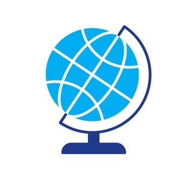 Eğitim ikonu. Konu Simge Coğrafyası. Beyaz arka planı olan bir küre. Zeki, bilgili, zeki. Düz tasarım biçimi