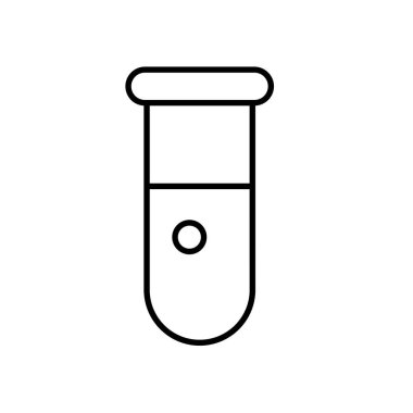 Eğitim ikonu. Konu Simge Bilimi. İçinde mavi sıvı olan test tüpü. Zeki, bilgili, zeki. Tasarım biçimi