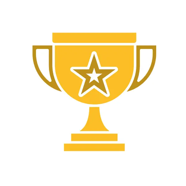 Eğitim ikonu. Öğrenme sonucu veya kupa. Ortasında yıldız olan altın bir kupa. Zeki, bilgili, zeki. Düz tasarım biçimi