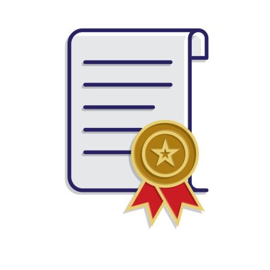 Eğitim ikonu. Burs. Ödül sertifikalı ya da kurdeleli biraz sarılmış kağıt. Akıllı, çalışkan, zeki. izometrik tasarım biçimi