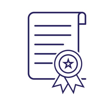 Eğitim ikonu. Burs. Ödül sertifikalı ya da kurdeleli biraz sarılmış kağıt. Akıllı, çalışkan, zeki. Tasarım biçimi