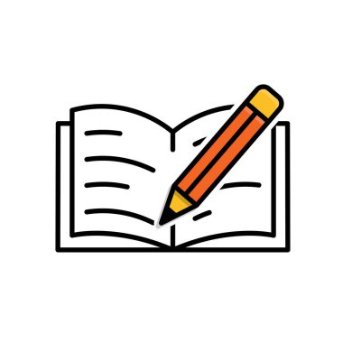 Eğitim ikonu. Yazmak. Üzerinde kalem olan bir kitap. Zeki, bilgili, zeki. Karışık tasarım biçimi