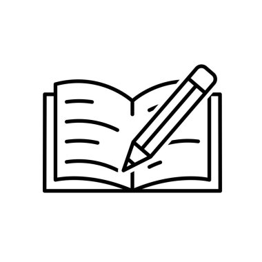 Eğitim ikonu. Yazmak. Üzerinde kalem olan bir kitap. Zeki, bilgili, zeki. Tasarım biçimi