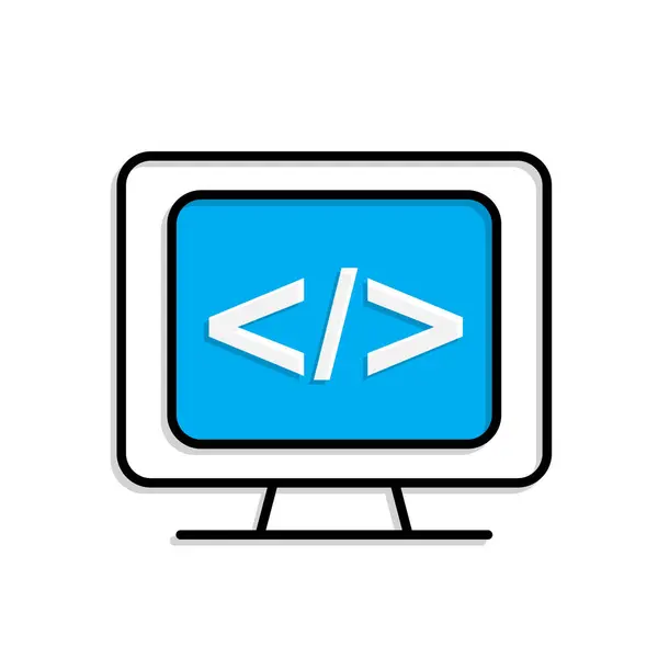Eğitim ikonu. Kodlama ve programlama dersleri. Programlama kod sembolleri olan bir ekran. Zeki, bilgili, zeki. Karışık tasarım biçimi