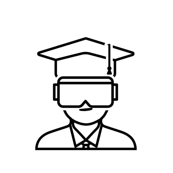 Eğitim ikonu. VR ya da Eğitimde AR. Öğrenciler VR kulaklık takıyor ve burs şapkası takıyor. Zeki, bilgili, zeki. Tasarım biçimi