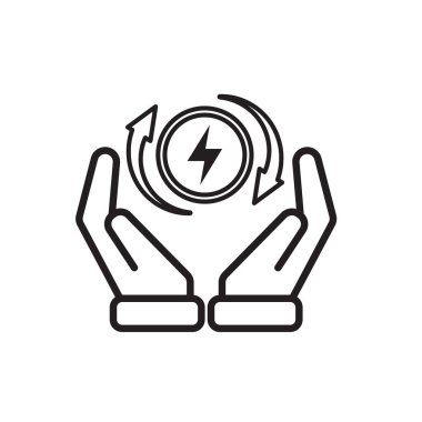 sürdürülebilir simge. Elinde yeşil enerji vektörü var. Yeniden kullanım, geri dönüşüm, net sıfır, yeşil enerji, çevre dostu kavram. Satır tasarım biçimi