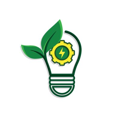 sürdürülebilir simge. Işıklı yeşil enerji vektörü. Enerji kaynağı. Kaynak ofisi, eko enerji, elektrik sembolü. Karışık tasarım biçimi