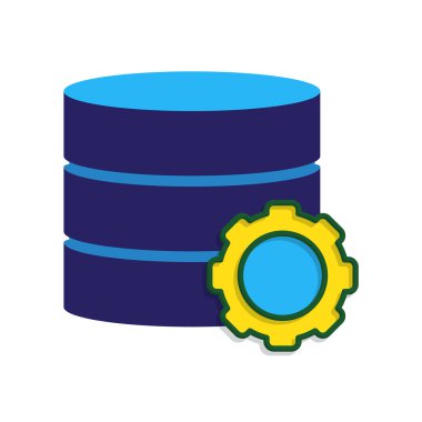 İyimserleştirme simgesi. Veritabanı Optimizasyonu. Veri tabanı, dişlilerle dolu. Süreç, otomasyon, üretkenlik sembolü. Basit 3d tasarım biçimi