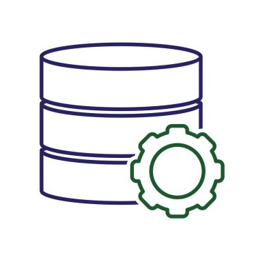 İyimserleştirme simgesi. Veritabanı Optimizasyonu. Veri tabanı, dişlilerle dolu. Süreç, otomasyon, üretkenlik sembolü. Satır tasarım biçimi