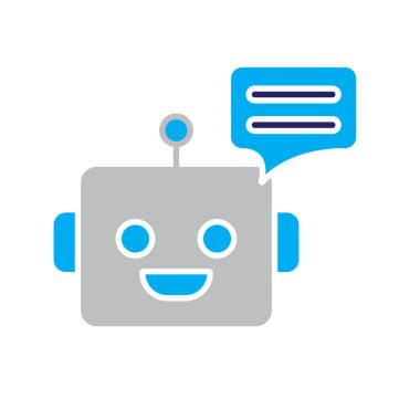 Otomasyon simgesi. Al Chatbot sembolü. Robot surat ve sohbet balonu. Teknoloji, gelecek, yapay zeka tasvir ediyor. Düz tasarım biçimi