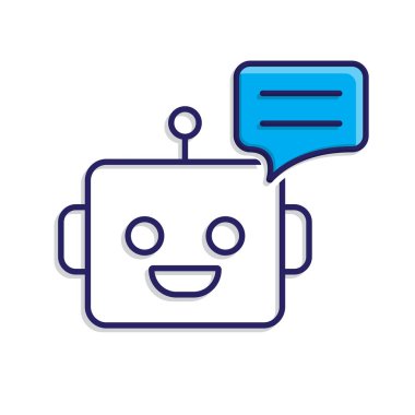 Otomasyon simgesi. Al Chatbot sembolü. Robot surat ve sohbet balonu. Teknoloji, gelecek, yapay zeka tasvir ediyor. Karışık tasarım biçimi