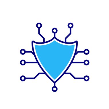 Teknoloji ikonları. Güvenlik sistemleri. Kalkan ve düğümler. Otomasyon, gelecek, yapay zeka