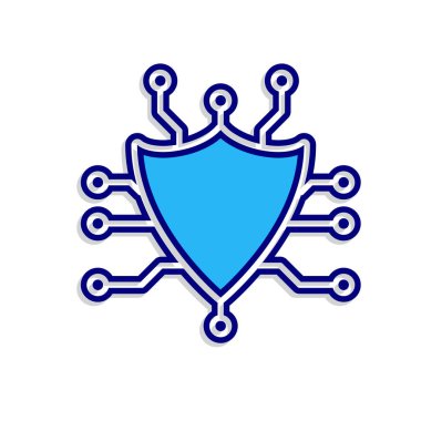 Teknoloji ikonları. Güvenlik sistemleri. Kalkan ve düğümler. Otomasyon, gelecek, yapay zeka