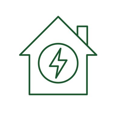 sürdürülebilir simge. Evin içindeki yeşil enerji vektörü. Enerji kaynağı ya da kaynak ofisi, çevre dostu enerji, elektrik sembolü. Satır tasarım biçimi