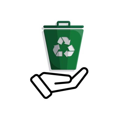 Çöp kutusu simgesi. Elinde geri dönüşüm sembolü var. sürdürülebilirlik Web simgesini yeniden kullan, çevre dostu, kullanılmış ürünler, yeşil enerji. Karışık tasarım biçimi