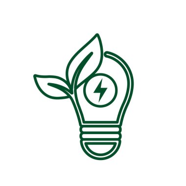 sürdürülebilir simge. Işıklı yeşil enerji vektörü. Enerji kaynağı. Kaynak ofisi, eko enerji, elektrik sembolü. Satır tasarım biçimi