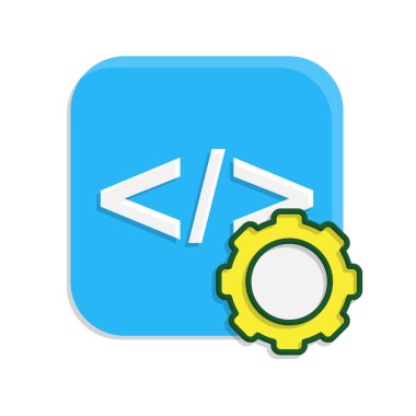 İyimserleştirme simgesi. IT Altyapı Optimizasyonu. Vitesli programlama kodu. Süreç sembolü, üretkenlik. Basit 3d tasarım biçimi