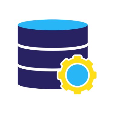 İyimserleştirme simgesi. Veritabanı Optimizasyonu. Veri tabanı, dişlilerle dolu. Süreç, otomasyon, üretkenlik sembolü. Katı tasarım biçimi