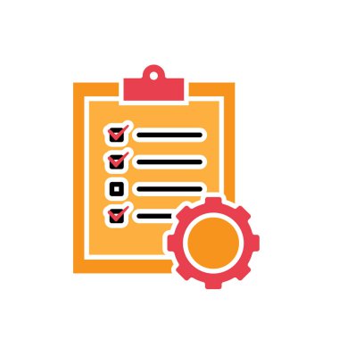 İyimserleştirme simgesi. İş akışı optimizasyonu. Teçhizatlı kontrol listesi. Süreç sembolü, üretkenlik. Katı tasarım biçimi