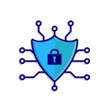 Teknoloji ikonları. Güvenlik sistemleri. Kilitli ve düğümlü kalkan. Otomasyon, gelecek, yapay zeka