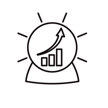 Teknoloji ikonu. Tahmin Analitiği. Yükselen grafiği olan dijital kristal küre. Otomasyon, gelecek, yapay zeka