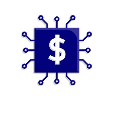 Teknoloji ikonları. Finans bölümünden Al. Dolar sembollü çip. Otomasyon, gelecek, yapay zeka