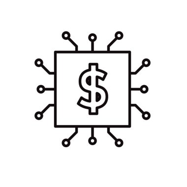 Teknoloji ikonları. Finans bölümünden Al. Dolar sembollü çip. Otomasyon, gelecek, yapay zeka. Tasarım biçimi