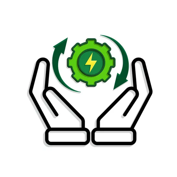 sürdürülebilir simge. Elinde yeşil enerji vektörü var. Yeniden kullanım, geri dönüşüm, net sıfır, yeşil enerji, çevre dostu kavram. Karışık tasarım biçimi