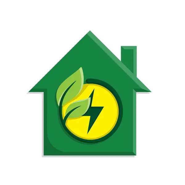 sürdürülebilir simge. Evin içindeki yeşil enerji vektörü. Enerji kaynağı ya da kaynak ofisi, çevre dostu enerji, elektrik sembolü. Basit 3B tasarım biçimi
