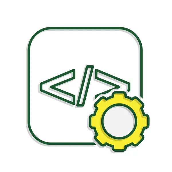 İyimserleştirme simgesi. IT Altyapı Optimizasyonu. Vitesli programlama kodu. Süreç sembolü, üretkenlik. Karışık tasarım biçimi