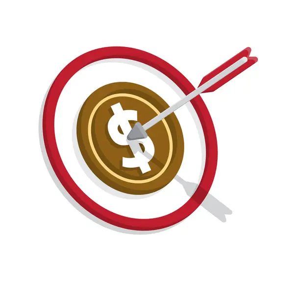 Finans simgesi. İş hedefi. Hedefle birlikte bir dolar. Analiz, optimizasyon, yönetim sembolü. 3d basit tasarım biçimi