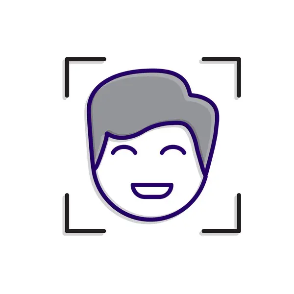 Otomasyon simgesi. Al Face 'in tanınma sembolü. Tespit kutusuyla yüz yüze. Teknoloji, gelecek, yapay zeka tasvir ediyor. Karışık tasarım biçimi