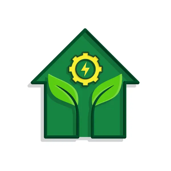 sürdürülebilir simge. Evin içindeki yeşil enerji vektörü. Enerji kaynağı ya da kaynak ofisi, çevre dostu enerji, elektrik sembolü. Basit 3B tasarım biçimi