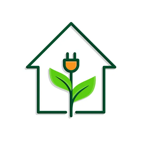sürdürülebilir simge. Evin içindeki yeşil enerji vektörü. Enerji kaynağı ya da kaynak ofisi, çevre dostu enerji, elektrik sembolü. Karışık tasarım biçimi
