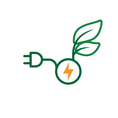 sürdürülebilir simge. Yeşil enerji vektörü. Elektrik prizli yaprak. net sıfır, yeşil enerji, çevre dostu konsept, ağ, temiz enerji. özet tasarım biçimi