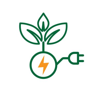sürdürülebilir simge. Yeşil enerji vektörü. Elektrik prizli yaprak. net sıfır, yeşil enerji, çevre dostu konsept, ağ, temiz enerji. özet tasarım biçimi