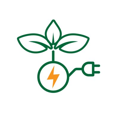 sürdürülebilir simge. Yeşil enerji vektörü. Elektrik prizli yaprak. net sıfır, yeşil enerji, çevre dostu konsept, ağ, temiz enerji. özet tasarım biçimi
