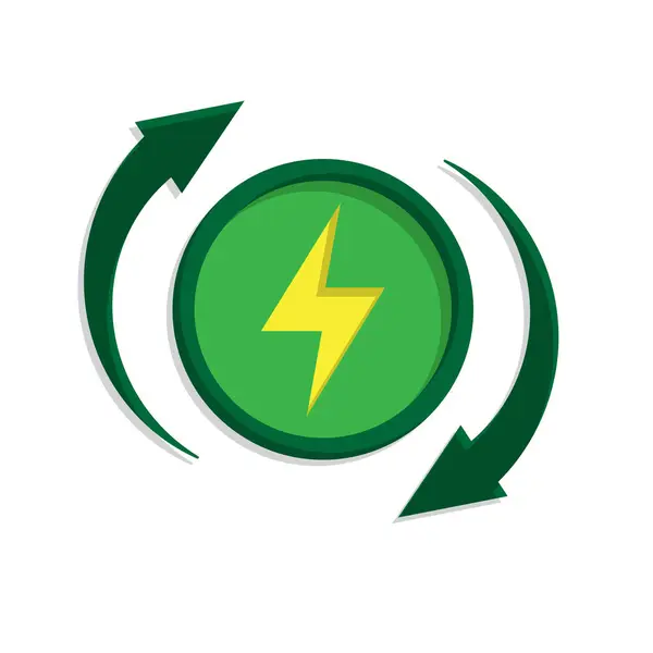 sürdürülebilir simge. Yeşil enerji vektörü. Aletli ve dairesel oklu elektrik sembolü. tekrar kullanma, geri dönüşüm, sıfır emisyon, ağ. izometrik biçim tasarımı