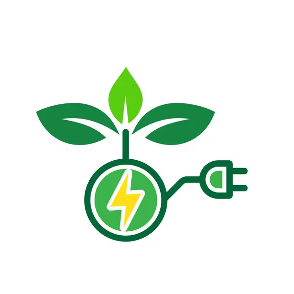 sürdürülebilir simge. Yeşil enerji vektörü. Elektrik prizli yaprak. net sıfır, yeşil enerji, çevre dostu konsept, ağ, temiz enerji. Düz tasarım biçimi