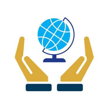 Eğitim ikonu. Konu Simge Coğrafyası. Beyaz arka planı olan bir küre. Zeki, bilgili, zeki. Düz tasarım biçimi