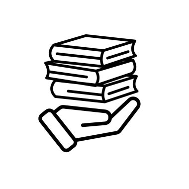 Eğitim ikonu. Elinde kitap ya da kitap var. Üç istiflenmiş kitap. Zeki, bilgili, zeki. Tasarım biçimi