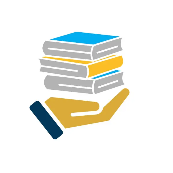 Eğitim ikonu. Elinde kitap ya da kitap var. Üç istiflenmiş kitap. Zeki, bilgili, zeki. Düz tasarım biçimi
