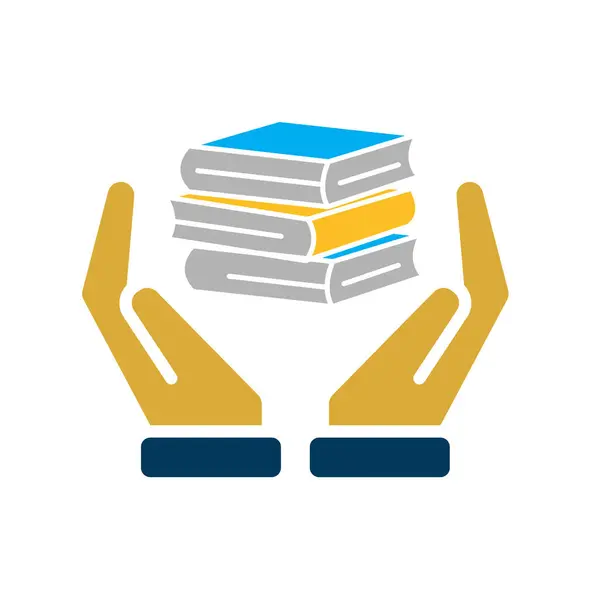 Eğitim ikonu. Elinde kitap ya da kitap var. Üç istiflenmiş kitap. Zeki, bilgili, zeki. Düz tasarım biçimi