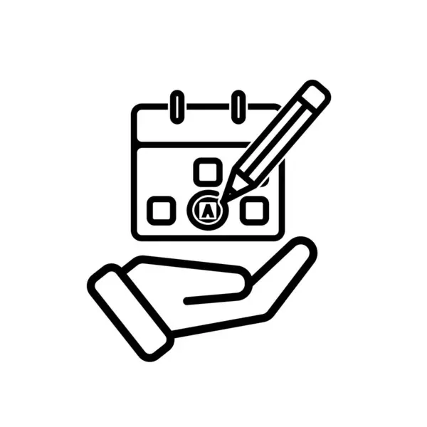 Eğitim ikonu. Elde çalışma planlayıcısı. Kalem ve işaret simgesiyle takvim. Zeki, bilgili, zeki. Tasarım biçimi