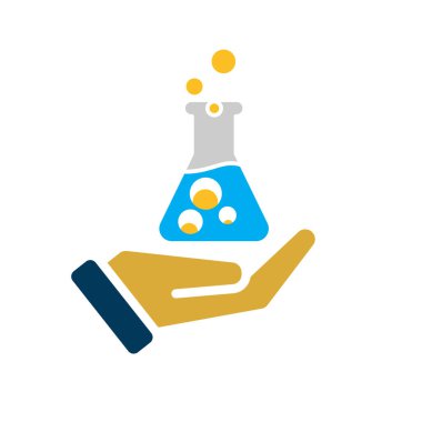 Eğitim ikonu. Elimizde bilimsel bir deney var. Sıvı beher. Zeki, bilgili, zeki. Düz tasarım biçimi