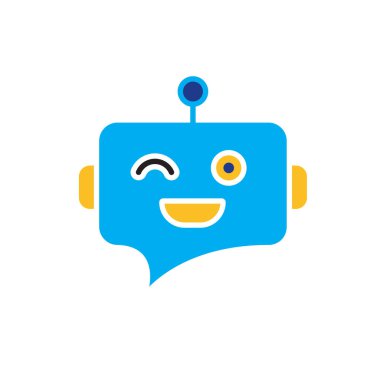 ai simgesi. AI Kişisel Asistanı. Chatbot avatarı. Gülen robot suratlı sohbet balonu. UI, eğitim, uygulama, markalaşma. Düz tasarım biçimi