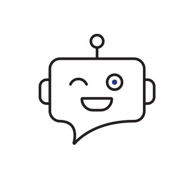 ai simgesi. AI Kişisel Asistanı. Chatbot avatarı. Gülen robot suratlı sohbet balonu. UI, eğitim, uygulama, markalaşma. Tasarım biçimi