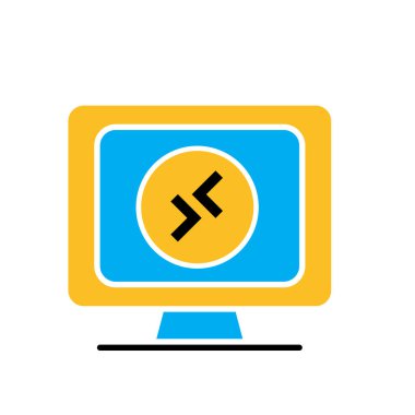 Uzaktan kumanda. Uzak masaüstü simgesi. Uzak sembollü bilgisayar ekranı. İşbirliği, çevrimiçi, uzak. Düz tasarım biçimi